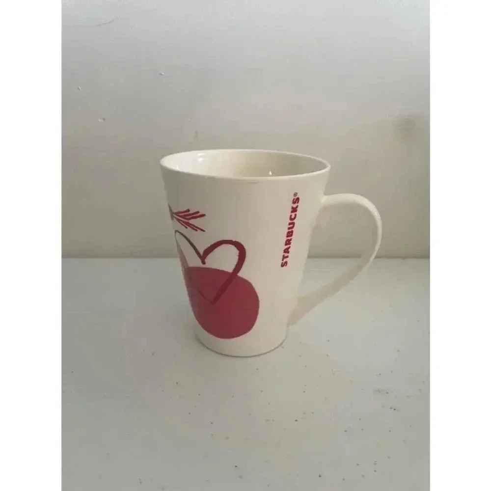 Starbucks 12 oz White Mug with Pink Heart Design Valentines 2016 GUC